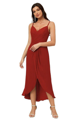 Vestido de dama de honor de gasa con escote en V y abertura media, vestido formal de fiesta, vestido de bienvenida 2803 