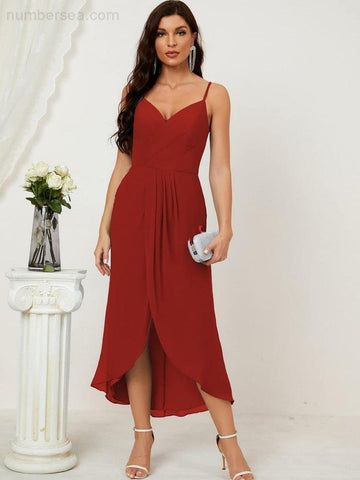 Vestido de dama de honor de gasa con escote en V y abertura media, vestido formal de fiesta, vestido de bienvenida 2803 