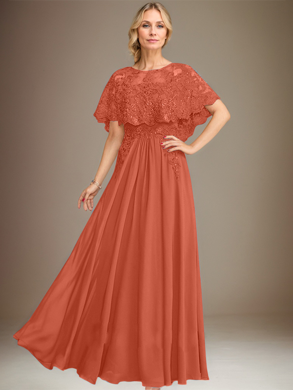 Vestido de novia de corte línea A, escote barco, largo hasta el suelo, de gasa de encaje con apliques de lentejuelas para la madre de la novia 
