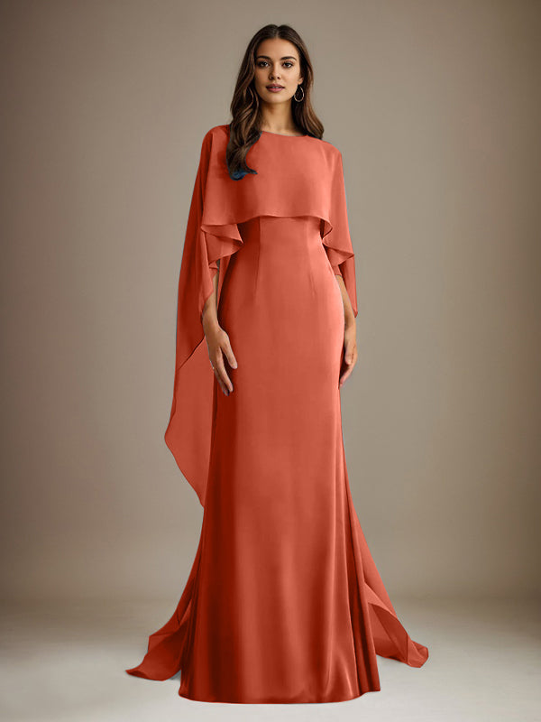Vestido de gasa de corte recto/columna, escote barco y largo hasta el suelo, para la madre de la novia, con volantes en cascada. 