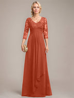 Vestido de novia de corte línea A, escote en V, largo hasta el suelo, de gasa de encaje con volantes en cascada y lentejuelas. 