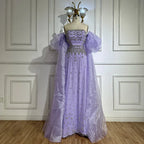 Vestidos de noche de sirena con cuentas negras, estilo princesa, con mangas abullonadas y sobrefalda, para ocasiones formales (LA72002) 