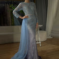 Muslim Gold Mermaid Elegant Beaded Luxury Dubai Evening Dresses Gowns For Women Wedding Party 2025 LA71429