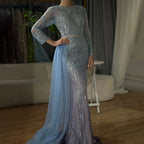 Muslim Gold Mermaid Elegant Beaded Luxury Dubai Evening Dresses Gowns For Women Wedding Party 2025 LA71429