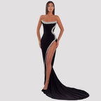 Vestidos de noche árabes negros estilo sirena, sexys, con abertura alta, hombros descubiertos y cuentas, para mujer, estilo fiesta, 2025, LA72016 