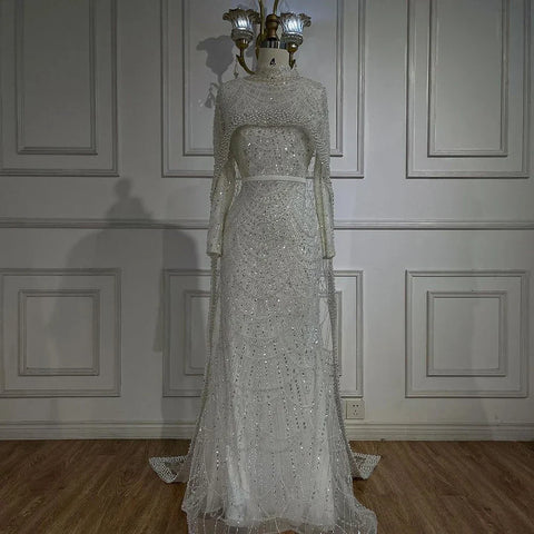 Muslim hajab Mermaid Long Cape Dubai Arabia Luxury Evening Dresses Gowns for Women Wedding Party 2025 LA72032M