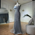 Robe de soirée longue style sirène verte, élégante, asymétrique, perlée, pour une occasion spéciale, LA72650 