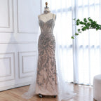 Luxury Evening Dress Grey Beaded With Cape LA73342