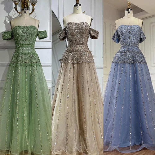 2025 Off The Shoulder A-Line Caramel Beaded Luxury Evening Dress for Formal Occasion Saudi LA72709