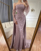 Vestido de noche árabe gris plata para mujer, ideal para bodas, fiestas y graduaciones (LA72705)
