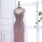 Luxury Dubai Caramel Beaded Evening Dress With Cape LA72811C