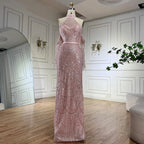 Dubai Arabia Luxury Evening Dresses Gowns 2025 for Women Nude Mermaid With Gloves for Wedding Parties LA72032A