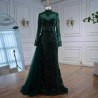 Luxury Brown Beaded Mermaid Evening Dress with Side Overskirt LA71913A