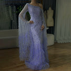 Luxury Feather One Shoulder Evening Dress with Cape Sleeves LA72763