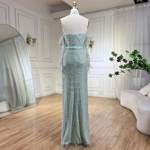 Dubai Arabia Luxury Evening Dresses Gowns 2025 for Women Nude Mermaid With Gloves for Wedding Parties LA72032A
