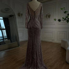 Vestidos de noche de lujo con cuentas para mujer, estilo sirena elegante con abertura, color verde, para bodas en Dubái, Arabia Saudita (LA72518) 