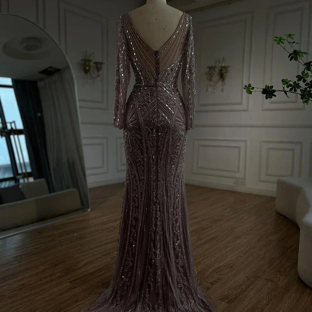 Vestidos de noche de lujo con cuentas para mujer, estilo sirena elegante con abertura, color verde, para bodas en Dubái, Arabia Saudita (LA72518) 