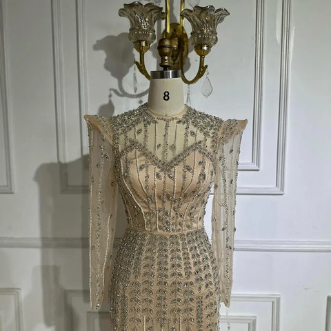 Robe de soirée arabe beige à manches longues LA72826