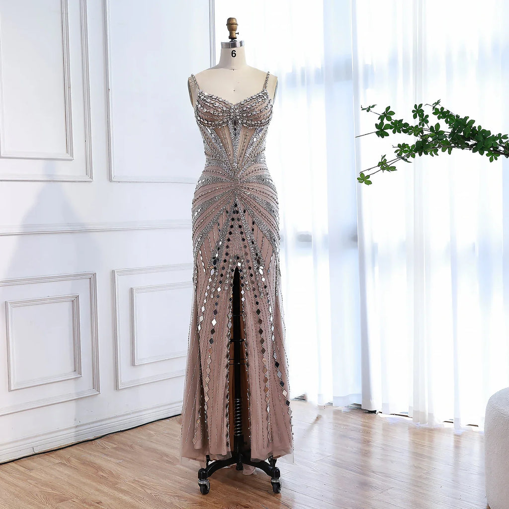 Luxury Nude Corset Beaded Mermaid Evening Dress LA72803A