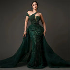 Luxury Emerald Green Evening Dress with Overskirt Elegant One Shoulder Women Wedding Party  Formal Gowns LA72474