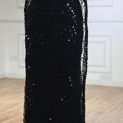 Vestido de noche de sirena color turquesa de Arabia Saudita, con mangas tipo capa con perlas y cuentas, ideal para ocasiones formales (LA72590A) 