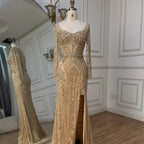 Vestidos de noche de lujo con cuentas para mujer, estilo sirena elegante con abertura, color verde, para bodas en Dubái, Arabia Saudita (LA72518) 