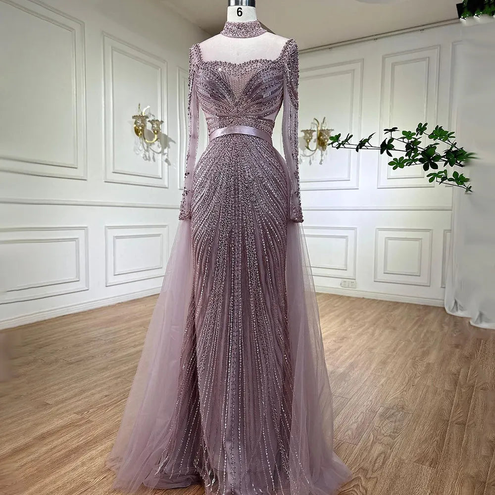 Luxury Champagne Mermaid Evening Dress with Detachable Overskirt LA71533