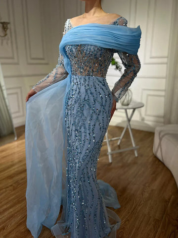 Vestido de noche Oliver Green de corte sirena, largo hasta el suelo, de lujo, con cuentas y perlas, para mujer, ideal para bodas, 2025, LA72396 