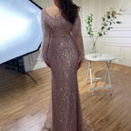 Sexy Mint Mermaid Elegant V-Neck Beaded Luxury Arabic Shiny Evening Dresses Gowns For Women Party 2025 LA71784
