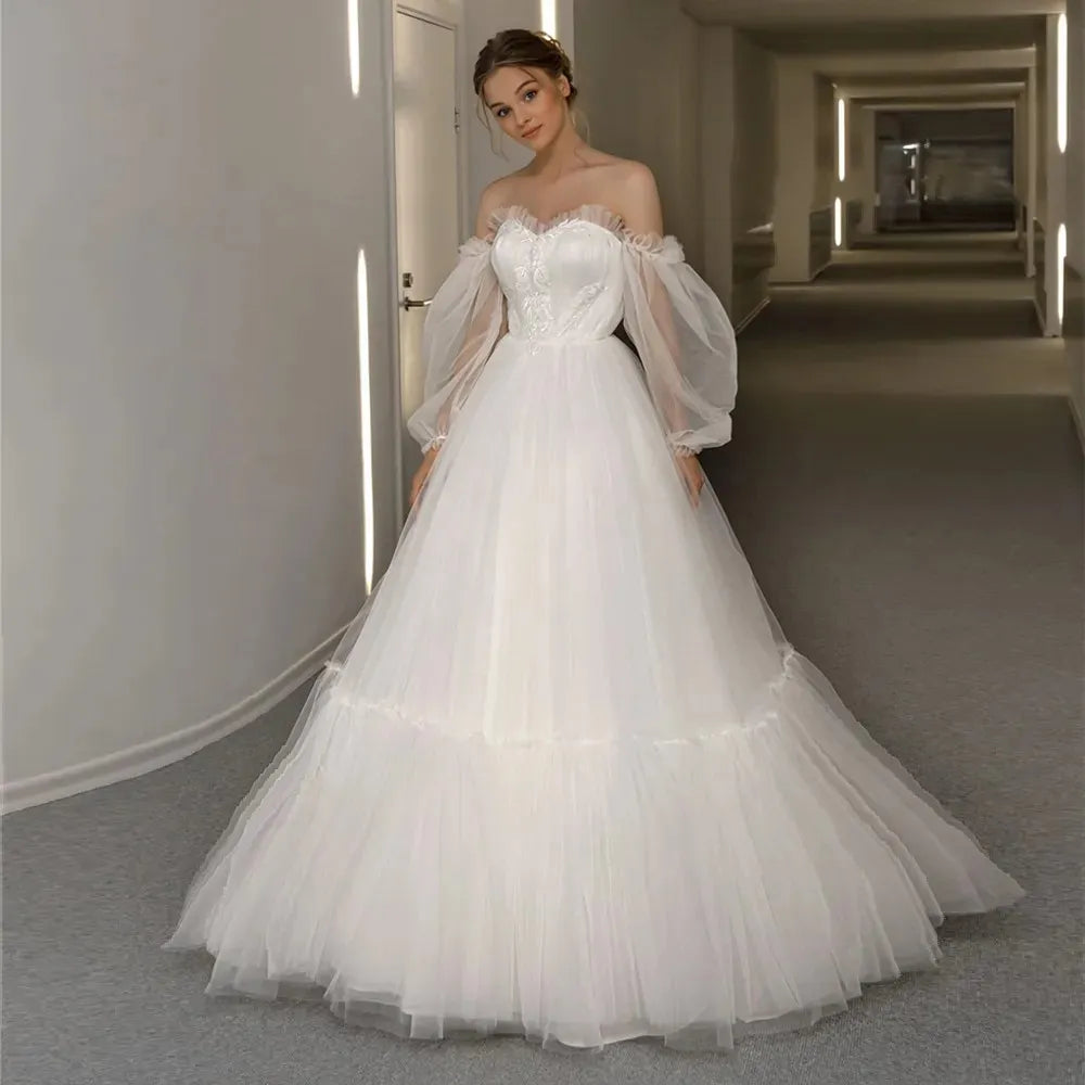 Apliques Vestido De Noiva Sexy espalda descubierta una línea Vestidos De Novia manga obispo Vestidos De Novia bata De encaje De Mariée