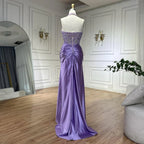 Vestido de noche de lujo estilo sirena, corte halter, escote lila árabe, abertura lateral, con cuentas, ideal para fiestas femeninas (LA72668) 