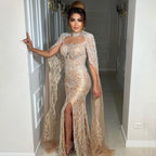 Nude Mermaid Elegant Sexy High Collar Cape Sleeves Luxury Beaded Evening Dresses Gowns 2025 For Women Party LA71747