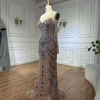 Luxury Blue Beaded Evening  Dress Gowns Beaded For Formal Occasion LA72858
