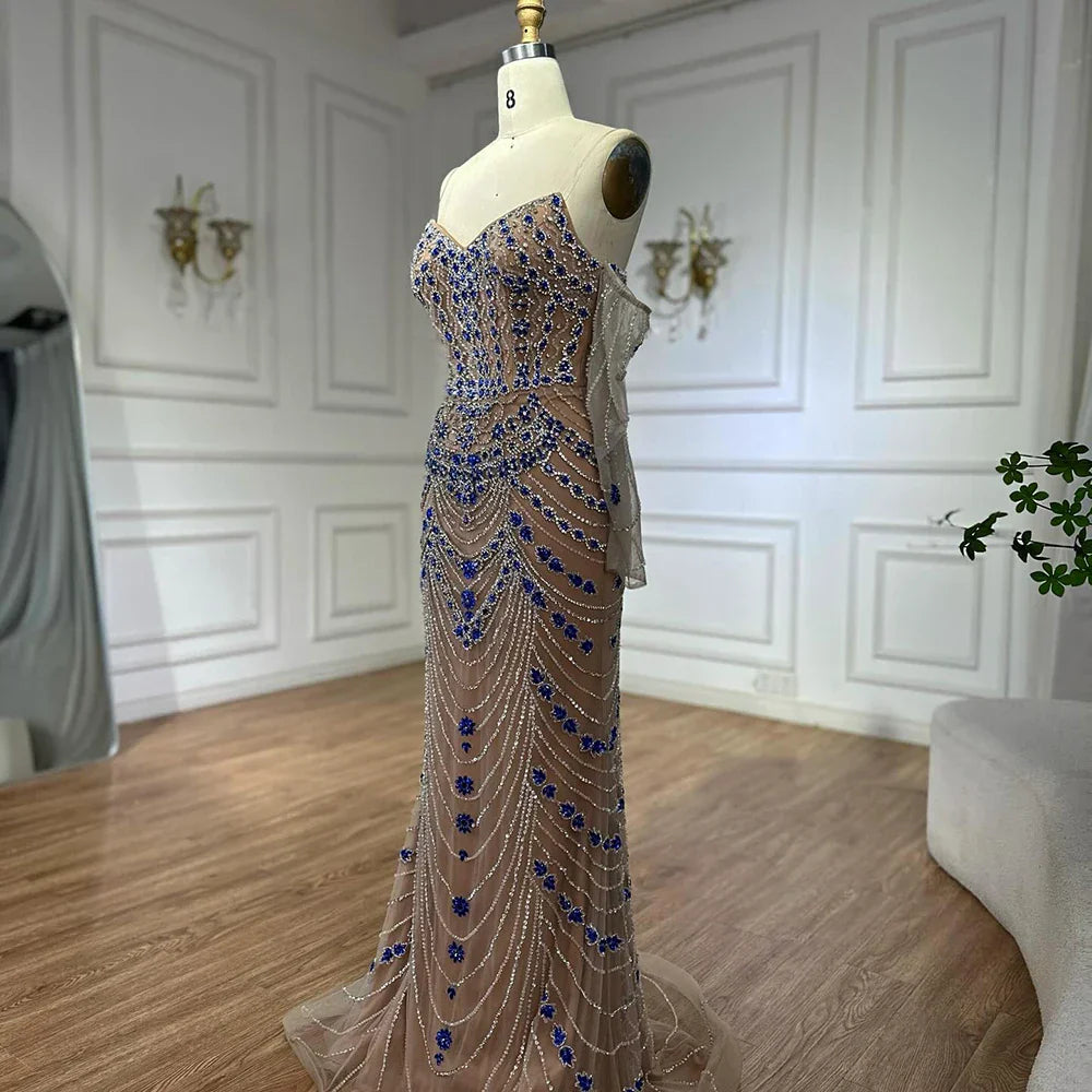 Luxury Blue Beaded Evening  Dress Gowns Beaded For Formal Occasion LA72858