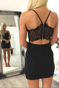 Vestido negro corto, vestido corto de fiesta de bienvenida, vestido negro de fiesta de bienvenida S1189
