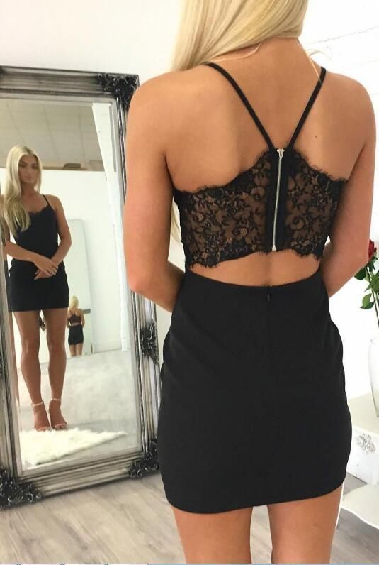 Vestido negro corto, vestido corto de fiesta de bienvenida, vestido negro de fiesta de bienvenida S1189