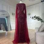 Vestido de noche de sirena color turquesa de Arabia Saudita, con mangas tipo capa con perlas y cuentas, ideal para ocasiones formales (LA72590A) 