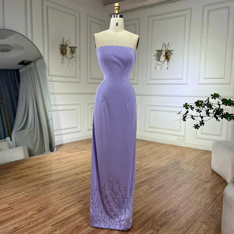 Lilac Strapless Evening Dress with Beaded Long Cape Gown LA72828