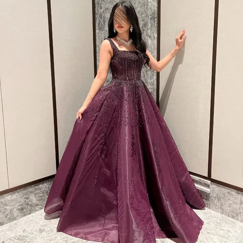 Purple Luxury Square Evening Dress Gown Party LA72857