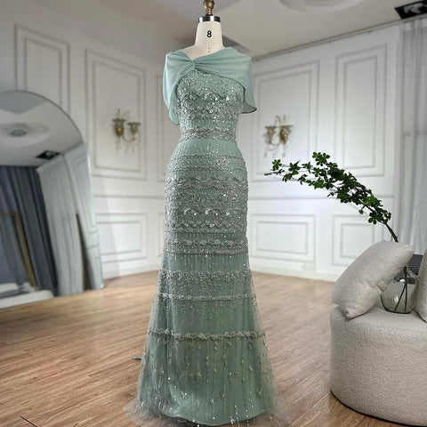 Luxury Dubai Evening Dress with Cape Long Party Gowns LA72126B