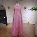 Luxury Feather One Shoulder Evening Dress with Cape Sleeves LA72763