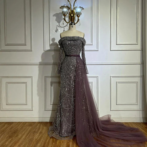 Robe de soirée sirène bleu clair à épaules dénudées et jupe amovible, Dubaï LA72254