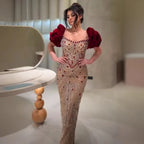 Luxury Beaded Evening Dresses with Elegant Puff Sleeves Pearl Beaded Adorned Design LA72903
