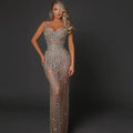 Luxury Dubai Arabic Silver Strapless Mermaid Evening Dresses Gowns Pearls Beaded for Women Wedding Party 2025 LA72576