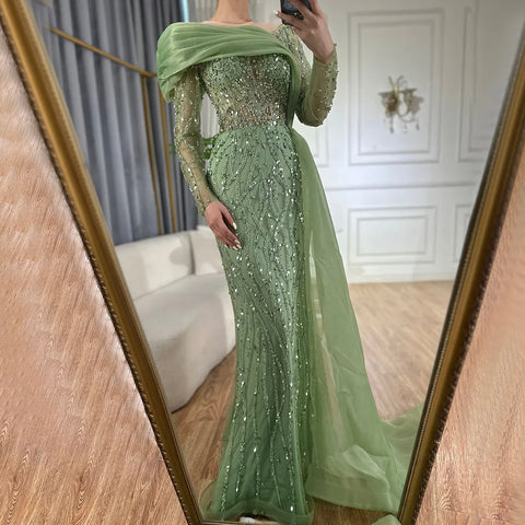 Vestido de noche Oliver Green de corte sirena, largo hasta el suelo, de lujo, con cuentas y perlas, para mujer, ideal para bodas, 2025, LA72396 