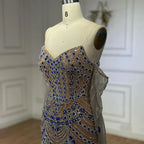 Luxury Blue Beaded Evening  Dress Gowns Beaded For Formal Occasion LA72858