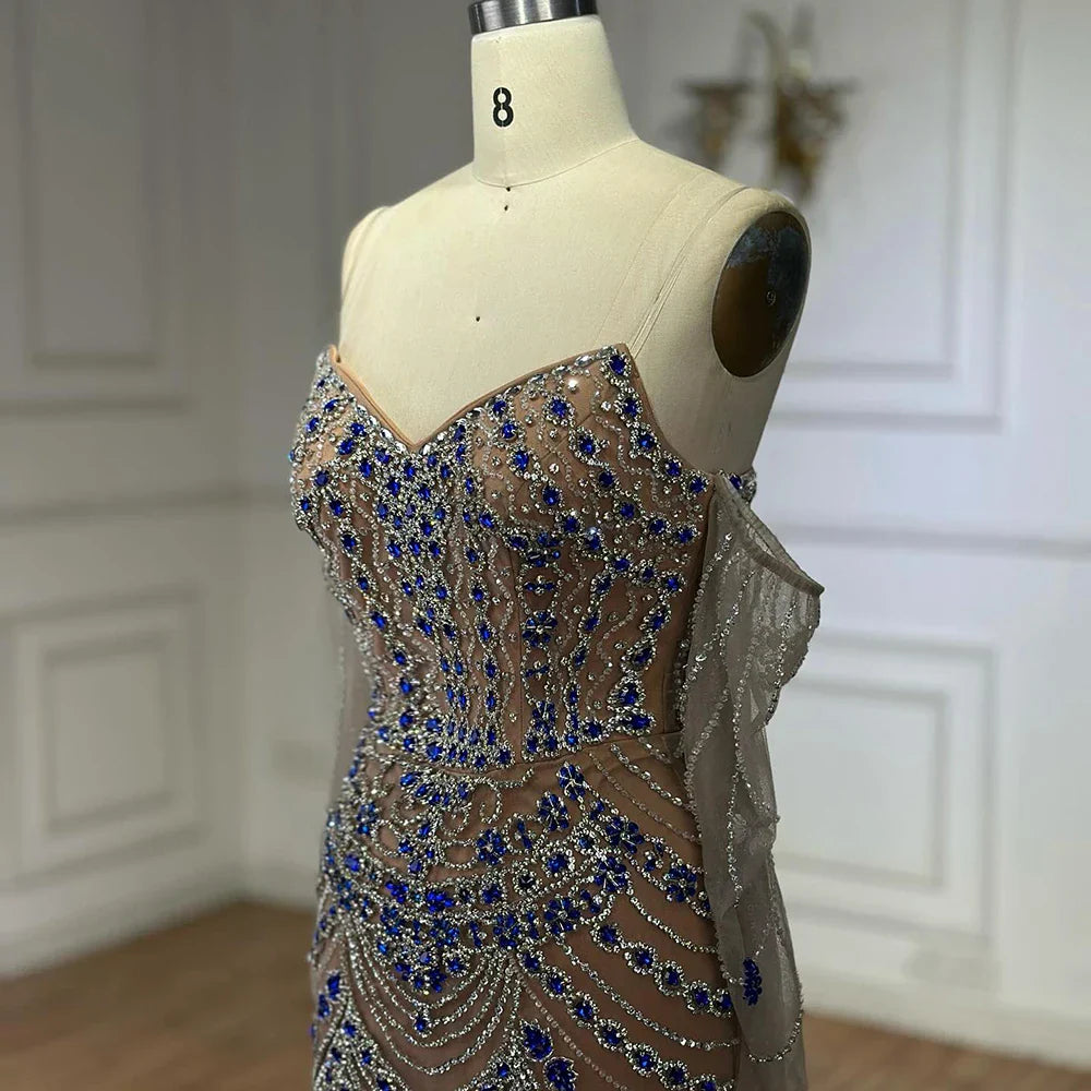 Luxury Blue Beaded Evening  Dress Gowns Beaded For Formal Occasion LA72858