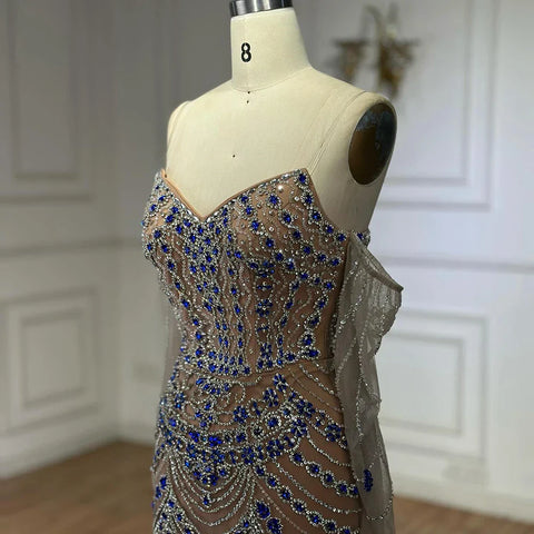 Vestido de noche azul de lujo con cuentas, ideal para ocasiones formales LA72858