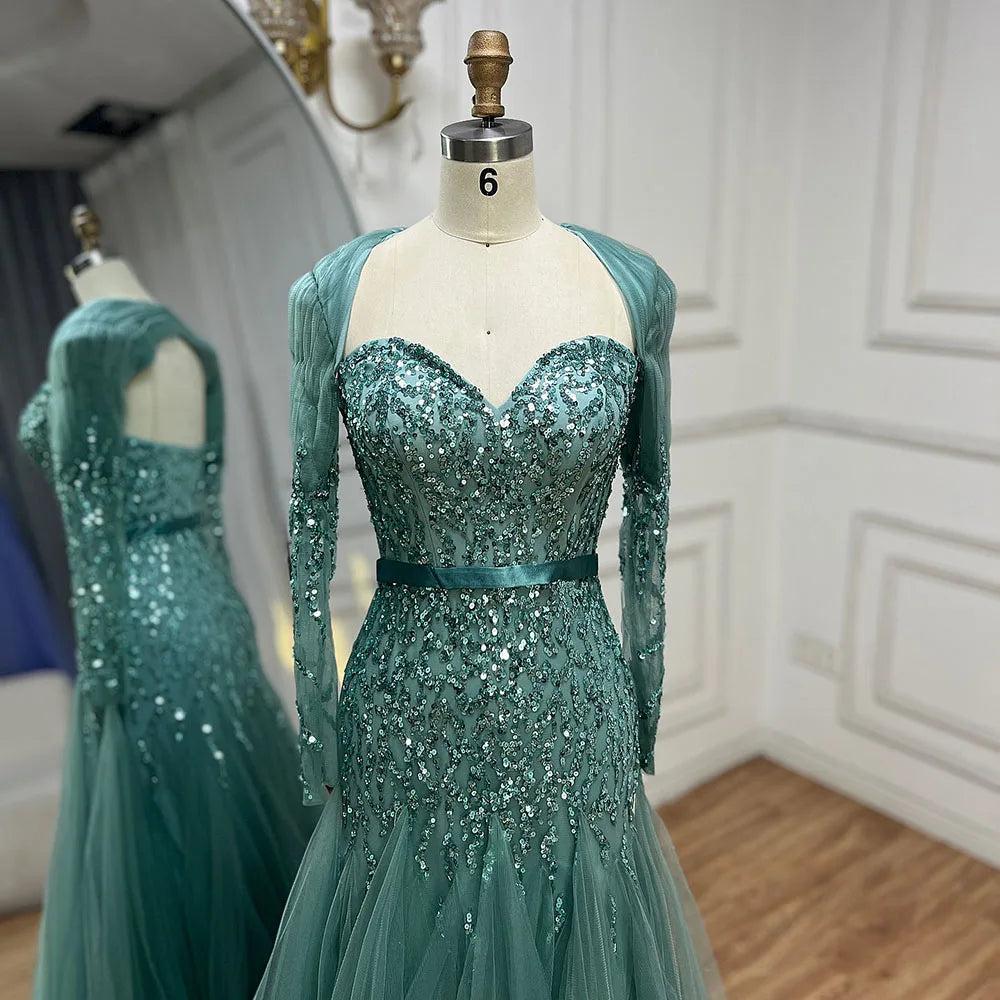On Sale no return no refund Arabic Sexy Sweetheart Fuchsia A Line Long Sleeves Luxury Beaded Evening Dresses Gowns For Women Party 2025 LA71810