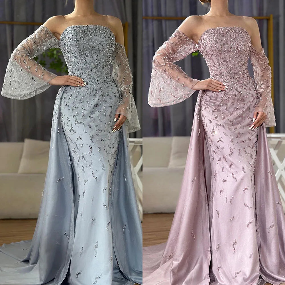 Vestido de noche árabe gris plata para mujer, ideal para bodas, fiestas y graduaciones (LA72705)